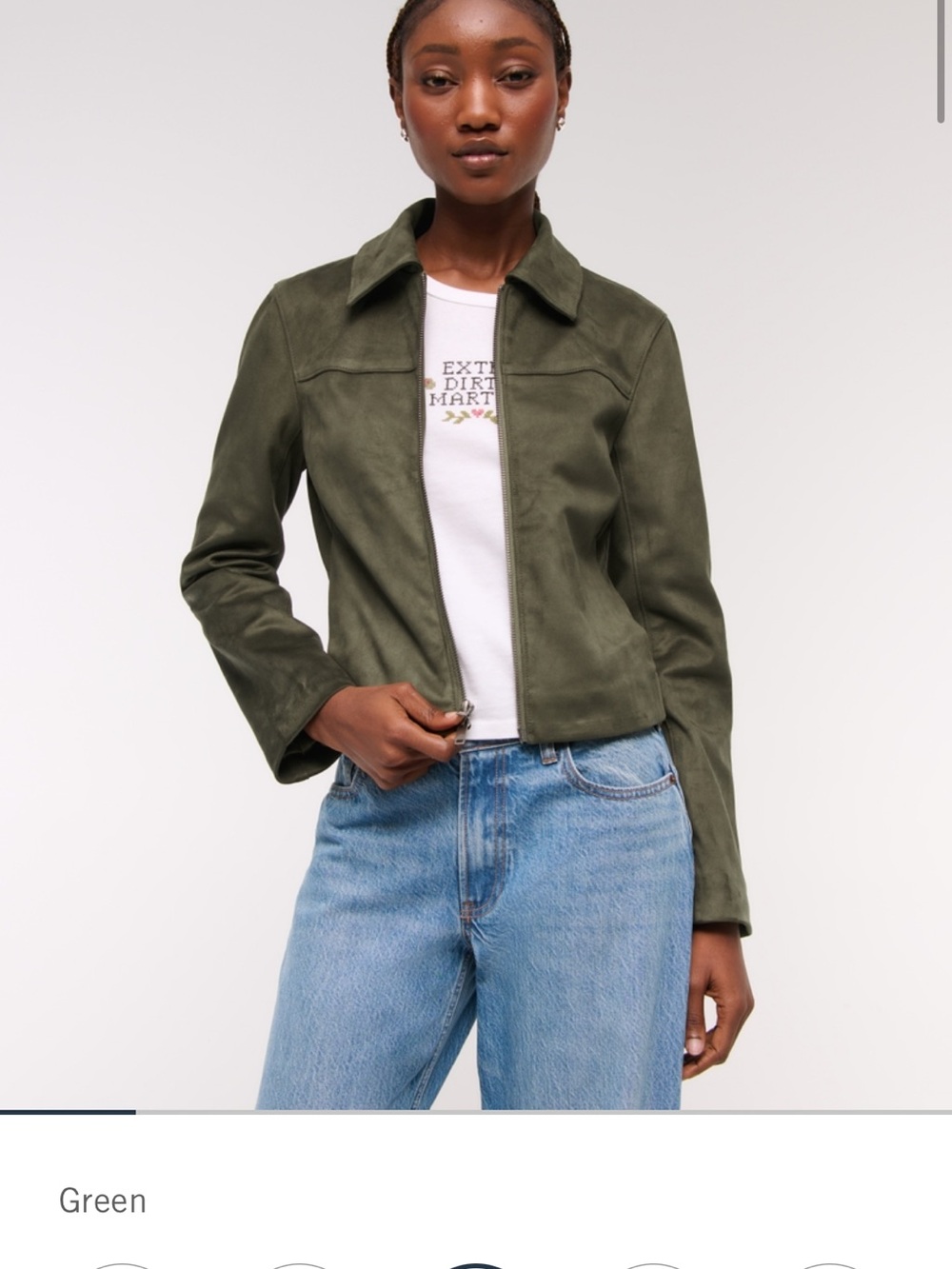 ISO Abercrombie & Fitch Olive Green Suede Zip Jacket